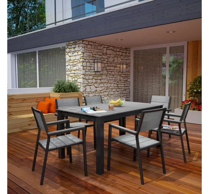 Modway Maine 7 Piece Outdoor Patio Dining Set in Brown Gray - Lifestyle