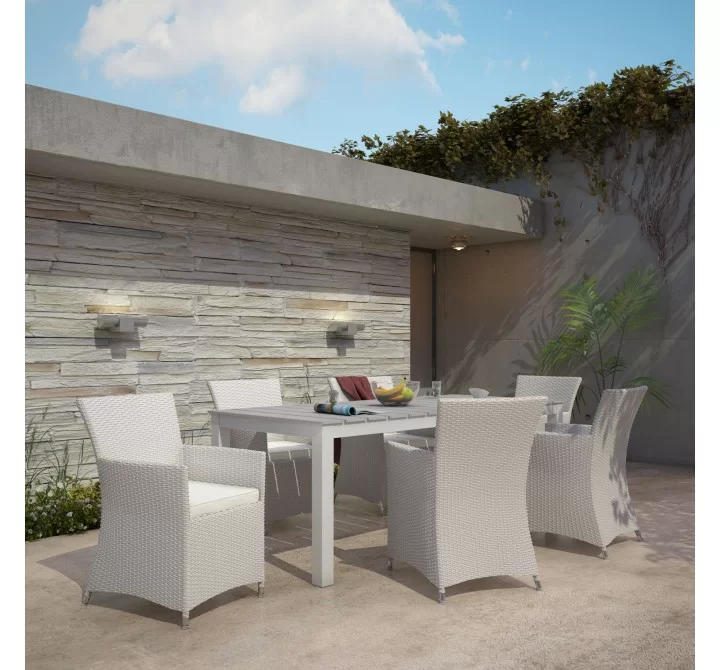 Modway Junction 7 Piece Outdoor Patio Dining Set in Gray White - Lifestyle