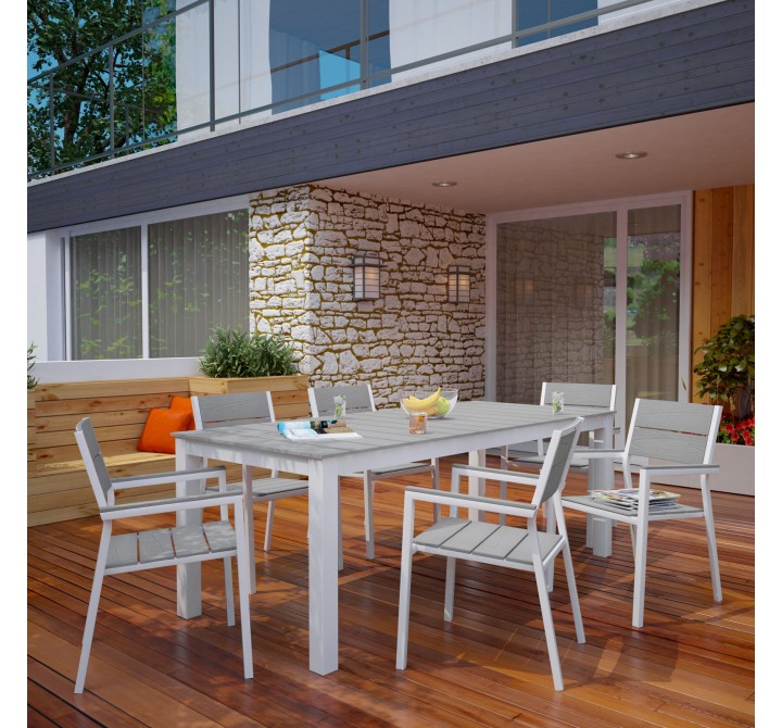 Modway Maine 7 Piece Outdoor Patio Dining Set in White Light Gray - Lifestyle