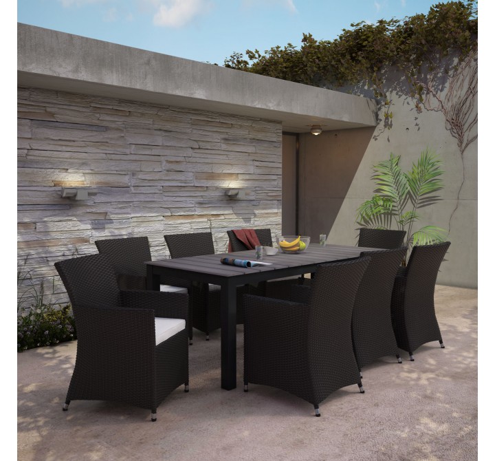 Modway Junction 9 Piece Outdoor Patio Dining Set in Brown White - Lifestyle
