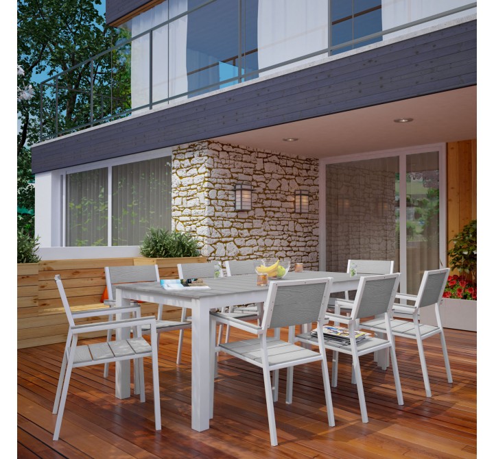 Modway Maine 9 Piece Outdoor Patio Dining Set in White Light Gray - Lifestyle