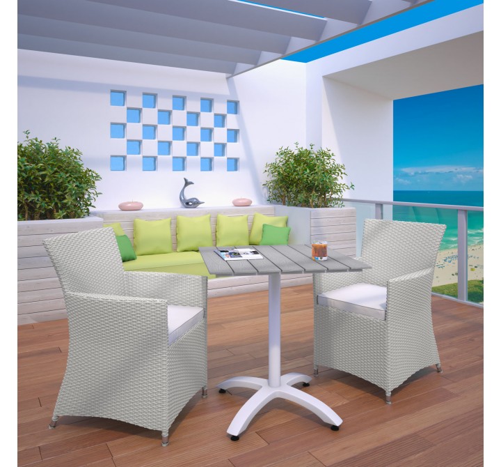 Modway Junction 3 Piece Outdoor Patio Dining Set in Gray White - Lifestyle