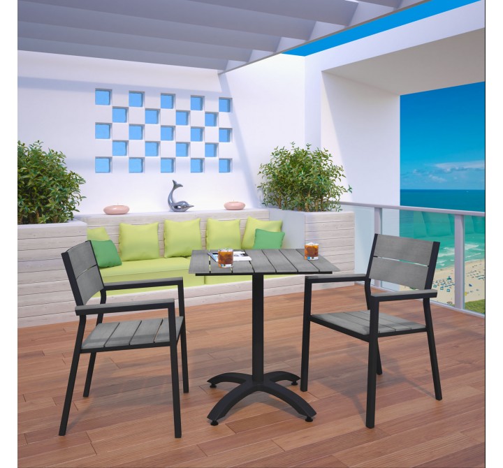 Modway Maine 3 Piece Outdoor Patio Dining Set in Brown Gray - Lifestyle