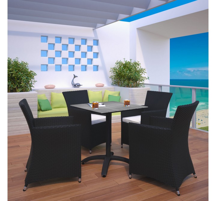 Modway Junction 5 Piece Outdoor Patio Dining Set in Brown White - Lifestyle