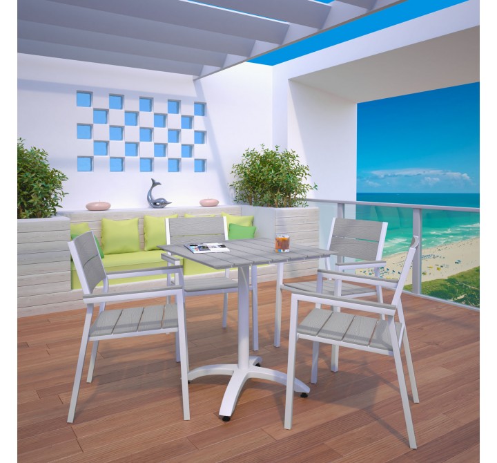 Modway Maine 5 Piece Outdoor Patio Dining Set in White Light Gray - Lifestyle