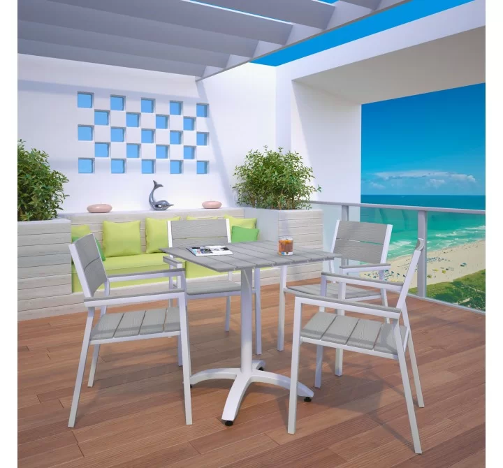 Modway Maine 5 Piece Outdoor Patio Dining Set in White Light Gray - Lifestyle