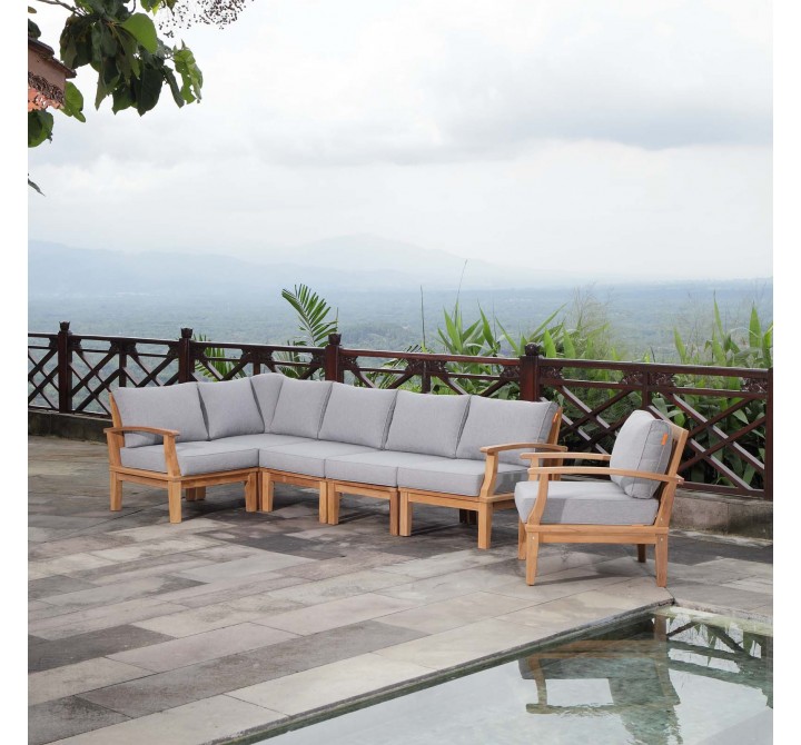 Modway Marina 6 Piece Outdoor Patio Teak Set in Natural White - Lifestyle