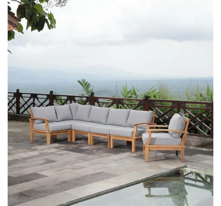Modway Marina 6 Piece Outdoor Patio Teak Set in Natural White - Lifestyle