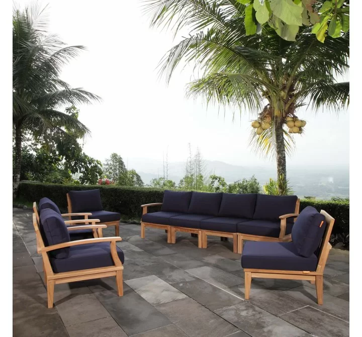 Modway Marina 8 Piece Outdoor Patio Teak Set - Natural Navy - Lifestyle