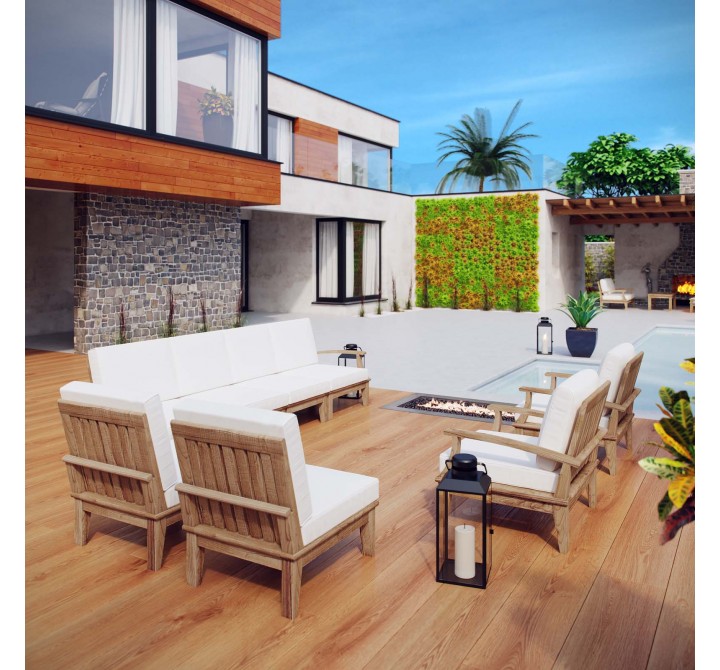 Modway Marina 8 Piece Outdoor Patio Teak Set - Natural White - Lifestyle