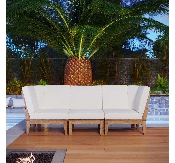 Modway Marina 3 Piece Outdoor Patio Teak Set in Natural White - Lifestyle