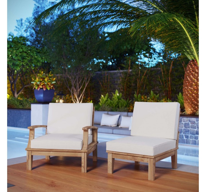 Modway Marina 2 Piece Outdoor Patio Teak Set in Natural White - Lifestyle