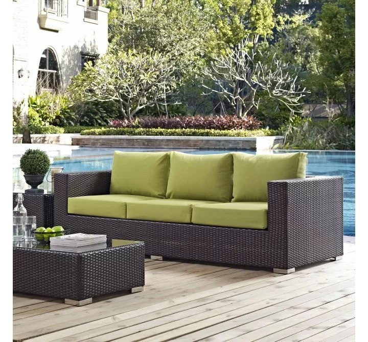 Modway Convene Outdoor Patio Sofa in Espresso Peridot - Lifestyle