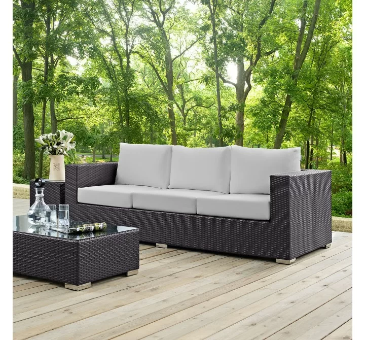 Modway Convene Outdoor Patio Sofa in Espresso White - Lifestyle