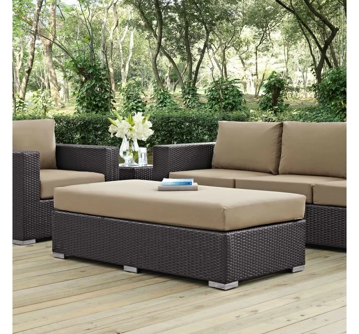 Modway Convene Outdoor Patio Fabric Rectangle Ottoman in Espresso Mocha - Lifestyle