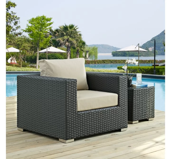 Modway Sojourn Outdoor Patio Sunbrella® Armchair in Canvas Antique Beige - Lifestyle