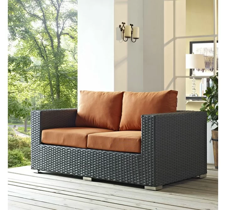Modway Sojourn Outdoor Patio Sunbrella® Loveseat - Canvas Tuscan - Lifestyle