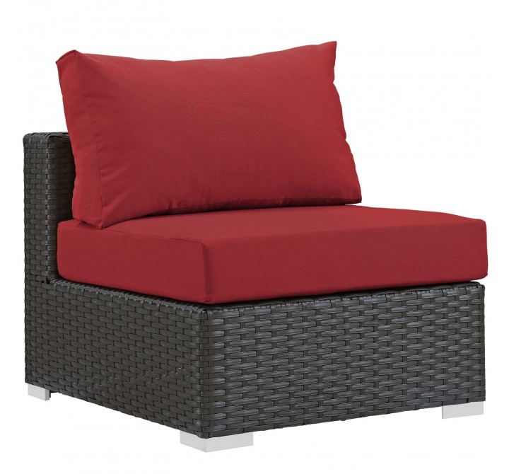 Modway Sojourn Outdoor Patio Fabric Sunbrella® Armless in Canvas Red - Front Side Angle