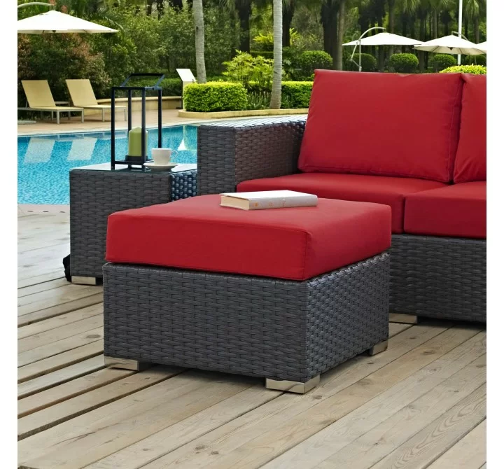Modway Sojourn Outdoor Patio Sunbrella® Ottoman in Canvas Red - Lifestyle