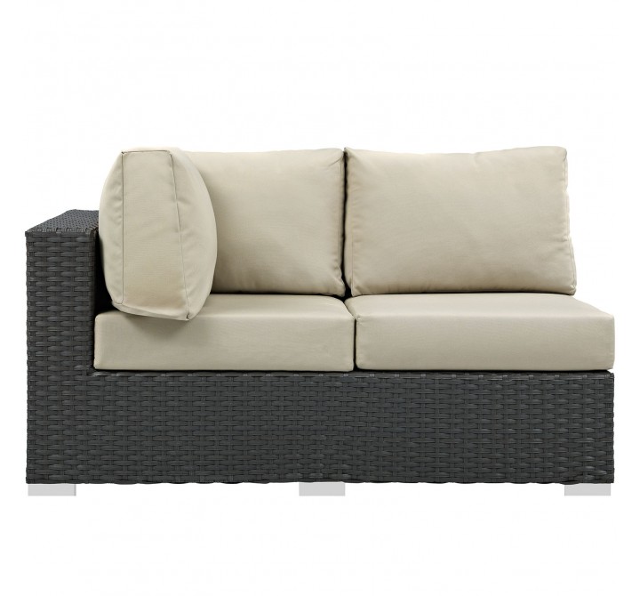 Modway Sojourn Outdoor Patio Sunbrella® Left Arm Loveseat - Canvas Antique Beige - Front Angle