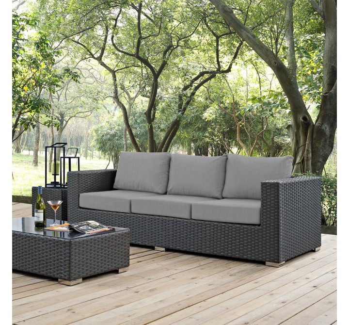 Modway Sojourn Outdoor Patio Sunbrella® Sofa in Canvas Gray - Lifestyle