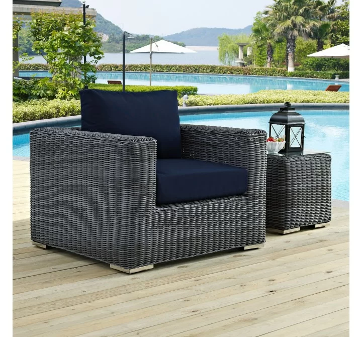 Modway Summon Outdoor Patio Fabric Sunbrella® Armchair - Canvas Navy - Lifestyle