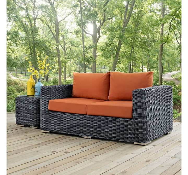 Modway Summon Outdoor Patio Sunbrella® Loveseat - Canvas Tuscan - Lifestyle