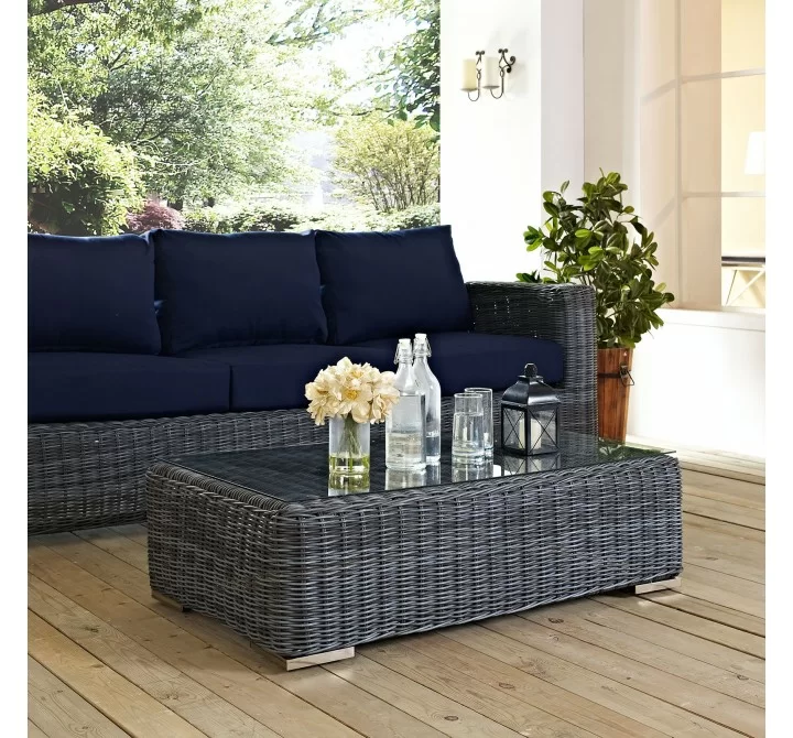 Modway Summon Outdoor Patio Glass Top Coffee Table - Gray - Lifestyle