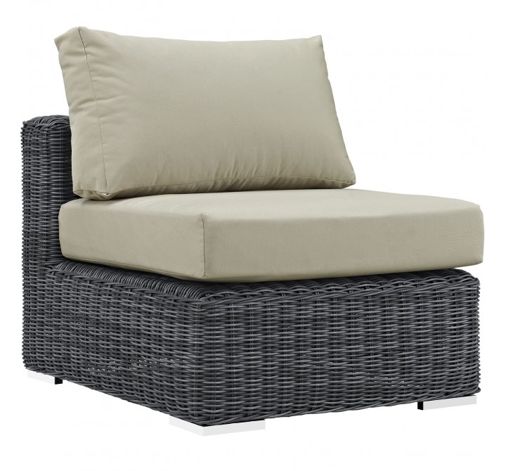 Modway Summon Outdoor Patio Sunbrella® Armless in Canvas Antique Beige - Front Side Angle