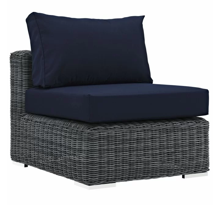 Modway Summon Outdoor Patio Sunbrella® Armless in Canvas Navy - Front Side Angle