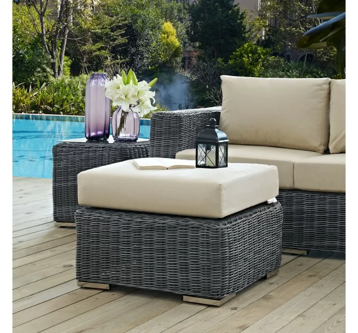 Modway Summon Outdoor Patio Sunbrella® Ottoman in Canvas Antique Beige - Lifestyle