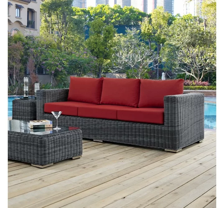 Modway Summon Outdoor Patio Sunbrella® Sofa in Canvas Red - Lifestyle