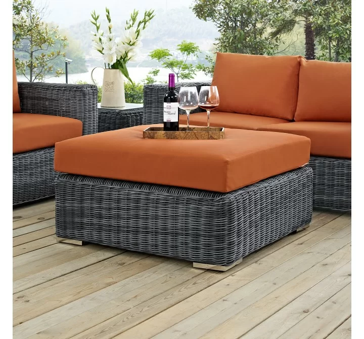 Modway Summon Outdoor Patio Sunbrella® Square Ottoman - Canvas Tuscan - Lifestyle