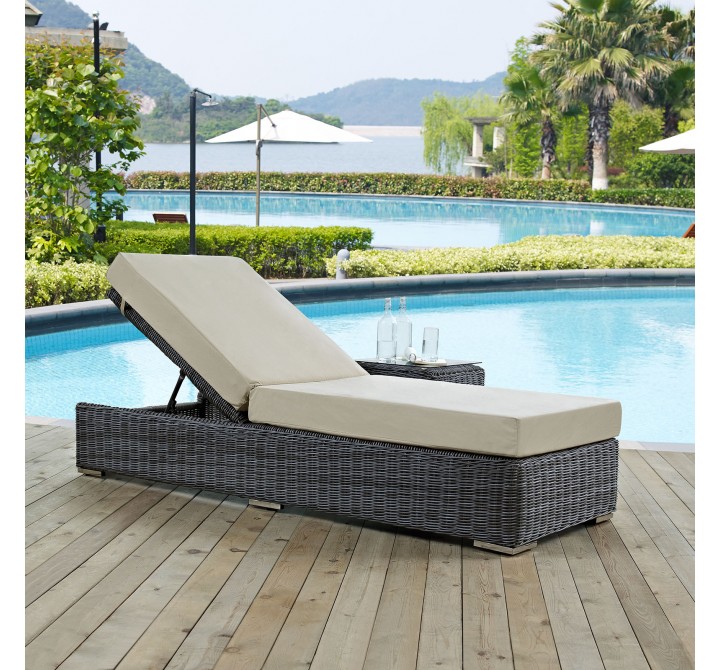 Modway Summon Outdoor Patio Sunbrella® Chaise Lounge in Canvas Antique Beige - Lifestyle