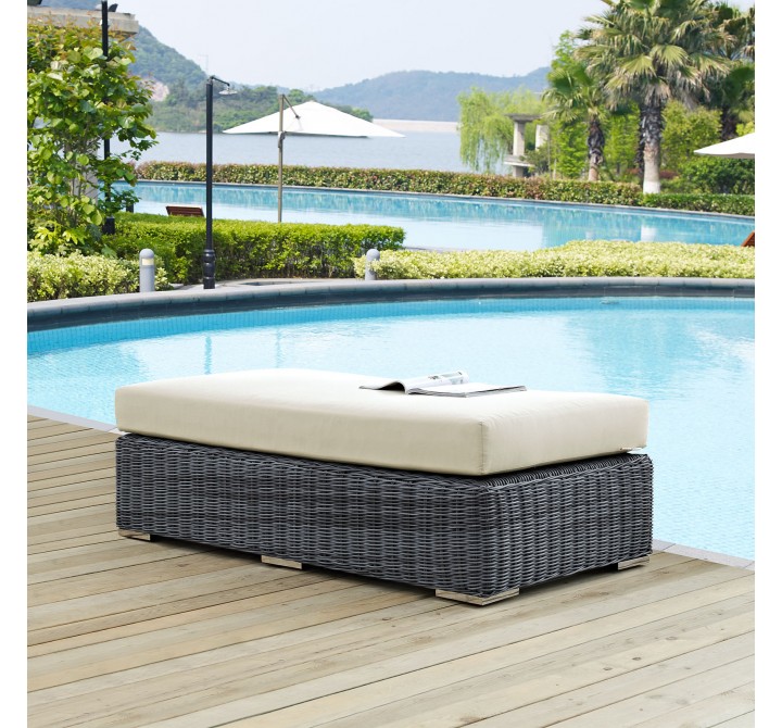 Modway Summon Outdoor Patio Sunbrella® Rectangle Ottoman in Canvas Antique Beige - Lifestyle