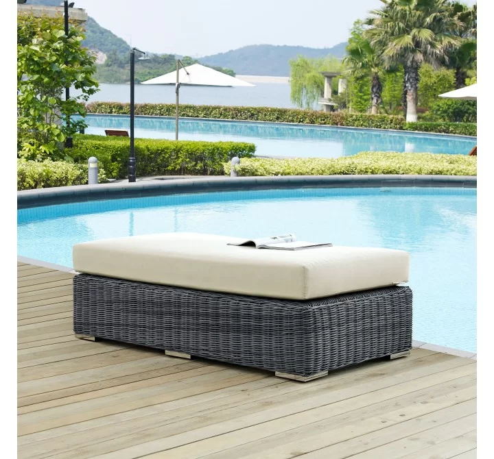 Modway Summon Outdoor Patio Sunbrella® Rectangle Ottoman in Canvas Antique Beige - Lifestyle