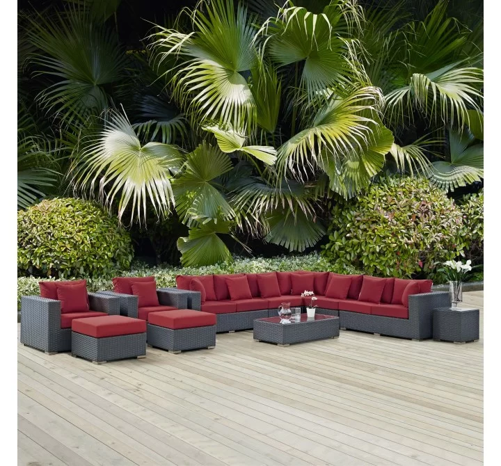 Modway Sojourn 11 Piece Outdoor Patio Sunbrella® Sectional Set - Canvas Red - Lifestyle