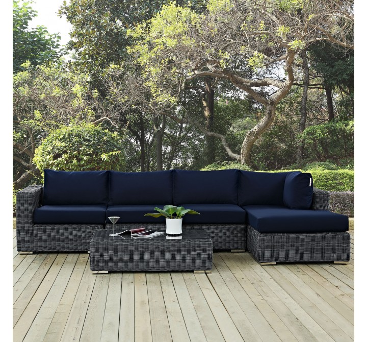 Modway Summon 5 Piece Outdoor Patio Sunbrella® Sectional Set - Canvas Navy - Lifestyle