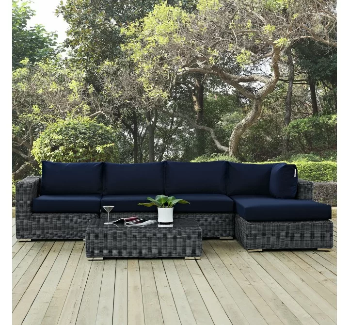 Modway Summon 5 Piece Outdoor Patio Sunbrella® Sectional Set - Canvas Navy - Lifestyle