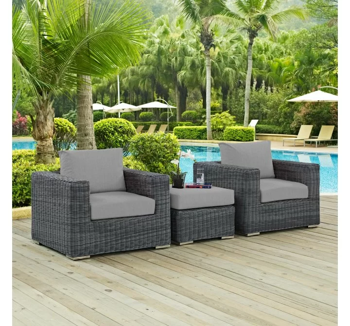 Modway Summon 3 Piece Outdoor Patio Sunbrella® Sectional Set - Canvas Gray - Lifestyle