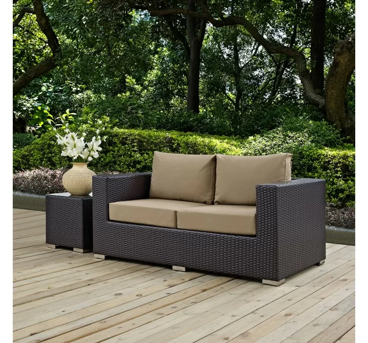Modway Convene Outdoor Patio Loveseat in Espresso Mocha - Lifestyle