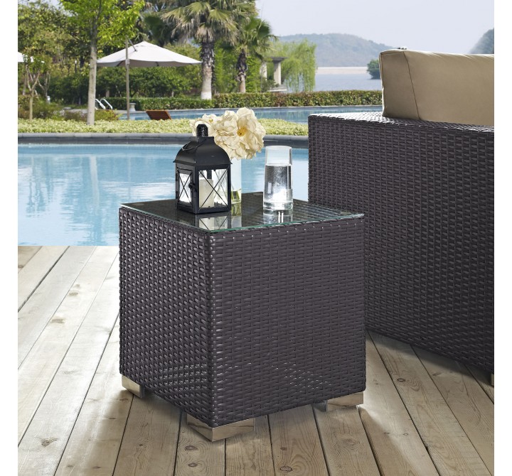 Modway Convene Outdoor Patio Side Table - Espresso - Lifestyle