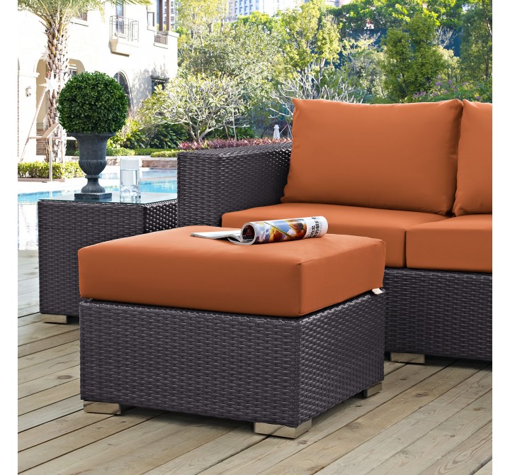 Modway Convene Outdoor Patio Fabric Square Ottoman in Espresso Orange - Lifestyle