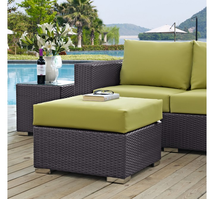 Modway Convene Outdoor Patio Fabric Square Ottoman in Espresso Peridot - Lifestyle