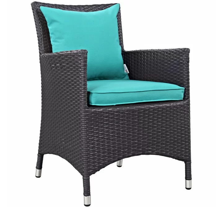 Modway Convene Dining Outdoor Patio Armchair in Espresso Turquoise - Front Side Angle