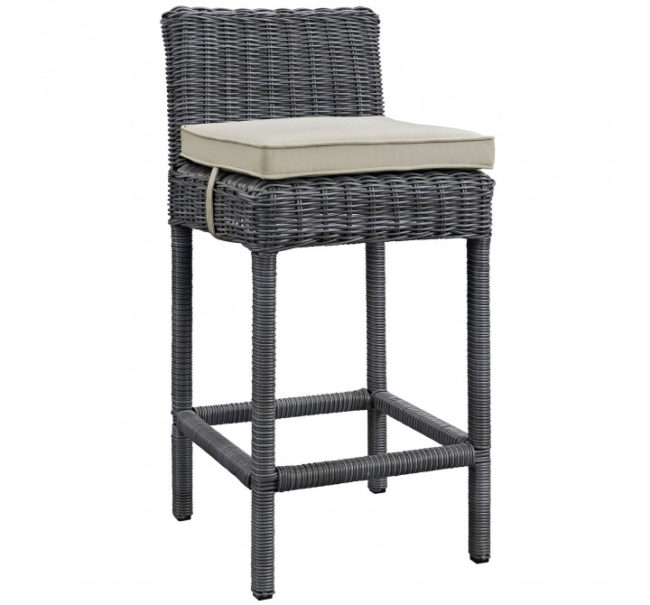 Modway Summon Outdoor Patio Sunbrella® Bar Stool in Antique Canvas Beige - Front Side Angle