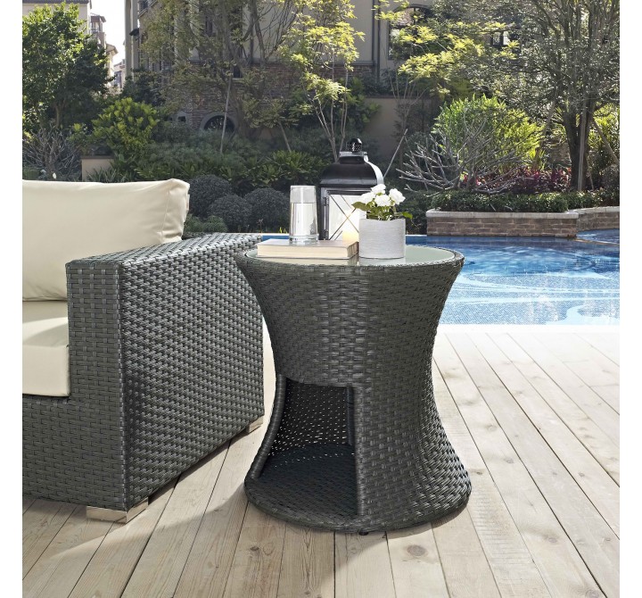 Modway Sojourn Round Outdoor Patio Side Table - Chocolate - Lifestyle