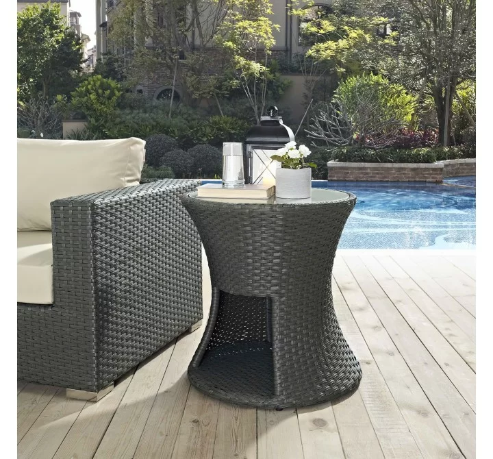 Modway Sojourn Round Outdoor Patio Side Table - Chocolate - Lifestyle