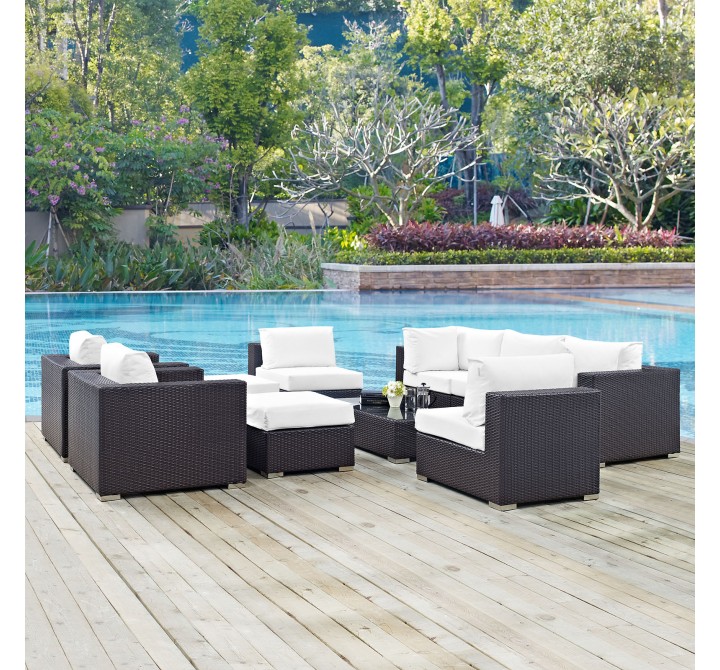 Modway Convene 10 Piece Outdoor Patio Sectional Set - Espresso White - Lifesttyle