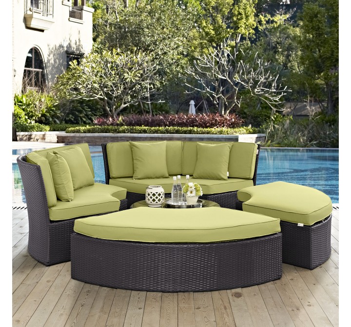 Modway Convene Circular Outdoor Patio Daybed Set - Espresso Peridot - Lifestyle